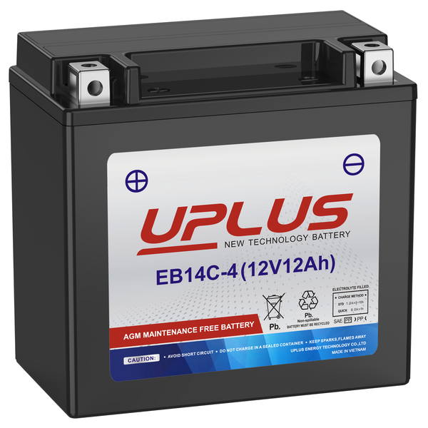 UPLUS EB14C-4/YTX14-BS Scooter Snowmobile UTV Motorcycle, AGM Powersports Battery [12V 12Ah]