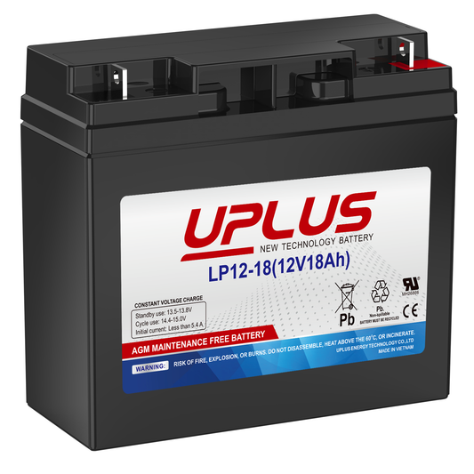 UPLUS LP12-18 Rechargeable SLA AGM Battery for Mobility Scooter, Jump Starter Box, Lawn Mower [12V 18Ah]