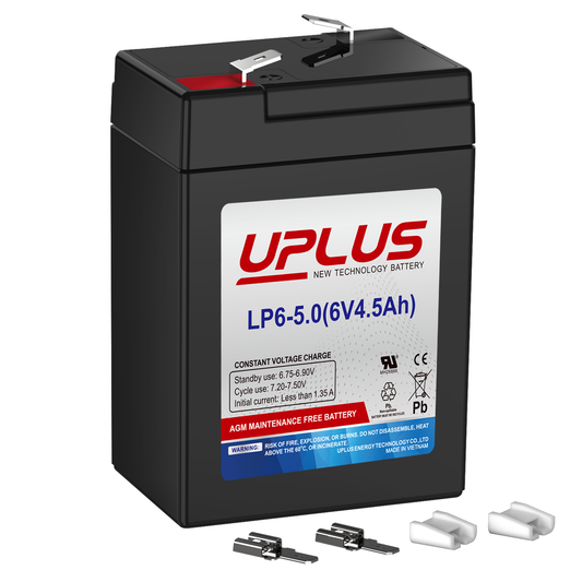 UPLUS LP6-5.0 Rechargeable AGM Battery for Auto Deer Feeder, Kids Power Wheels, Game Hunting Camera, Emergency Lighting, Ride on Cars [6V 4.5Ah]