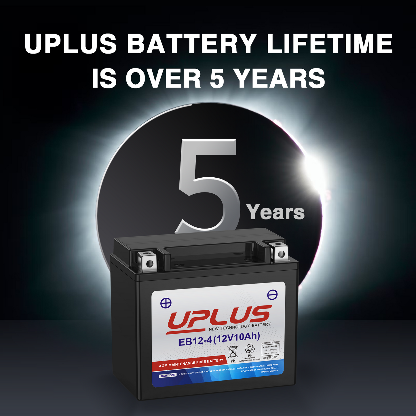 UPLUS EB12-4 High Performance AGM Powersports, ATV Scooter Battery [12V 10Ah]