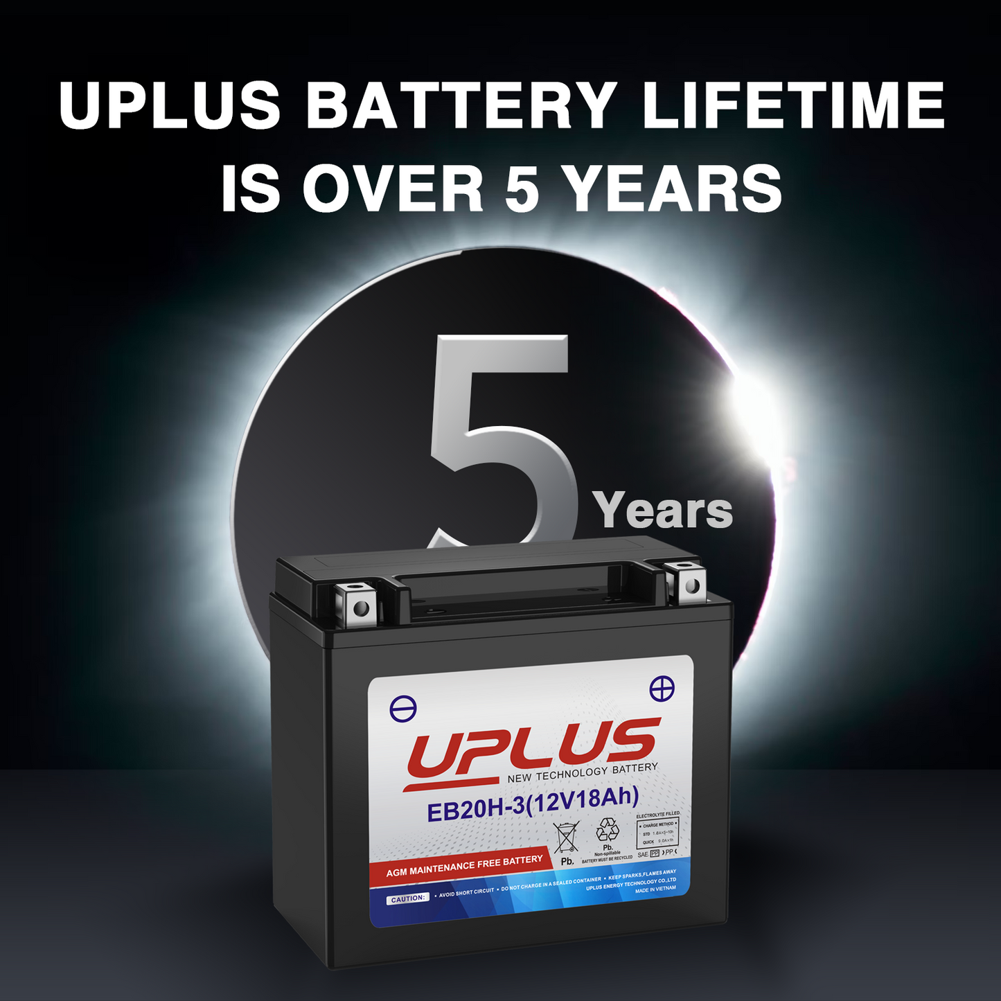 UPLUS EB20H-3 SLA AGM Powersports, UTV ATV Battery [12V 18Ah 310CCA]