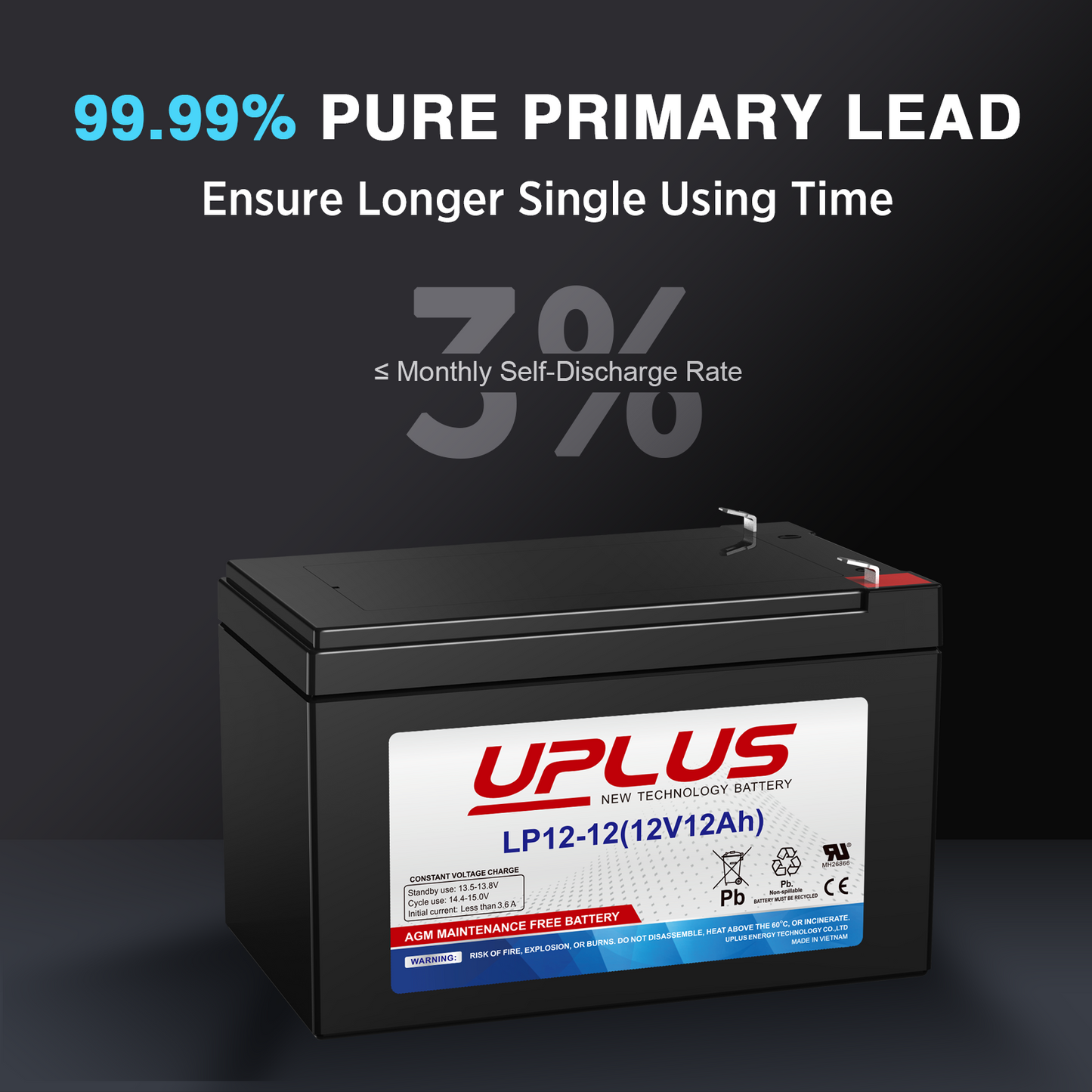 UPLUS LP12-12 Rechargeable Deep Cycle Batteries for EXP12120,EP12-12,NP12-12,WP12-12,LC-RA1212P,PX12120,PS-12120,RT12120,CP12120,ML12-12 [12V 12Ah]