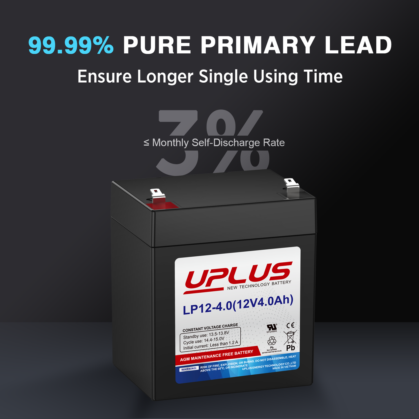 UPLUS LP12-4 Rechargeable AGM Battery for Security Control Panel, Garage Door Opener, Ion Block Rockers, UPS Systems, Ride On Truck [6V 4Ah]