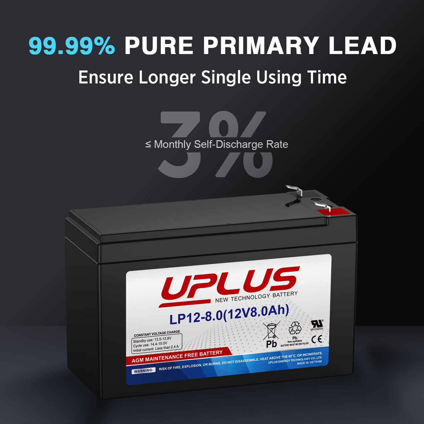 UPLUS LP12-8 Rechargeable Battery for Verizon Fios System, Ion Outdoor Speaker, Electric Scooter, Kids Ride On Vehicle [ 12V 8Ah]