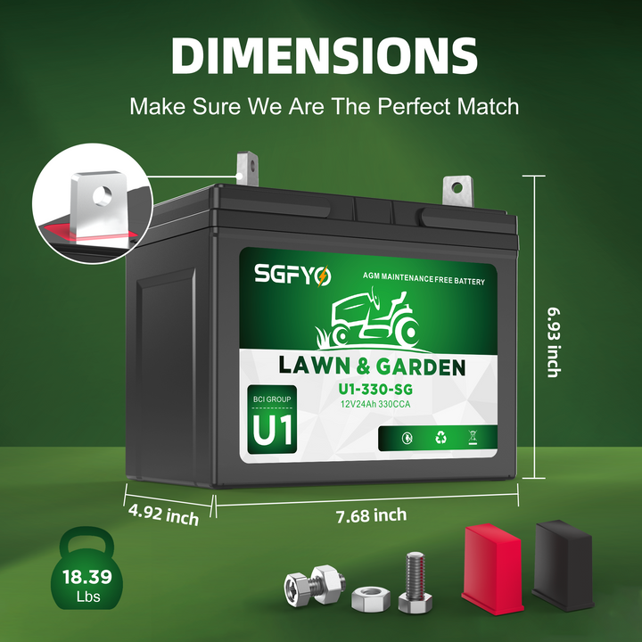 Home SGFYO U1 Riding Lawn Mower Battery,12V 24Ah 330CCA AGM Maintenance ...
