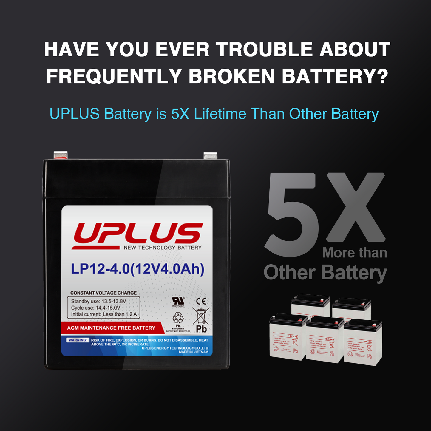 UPLUS LP12-4 Rechargeable AGM Battery for Security Control Panel, Garage Door Opener, Ion Block Rockers, UPS Systems, Ride On Truck [6V 4Ah]