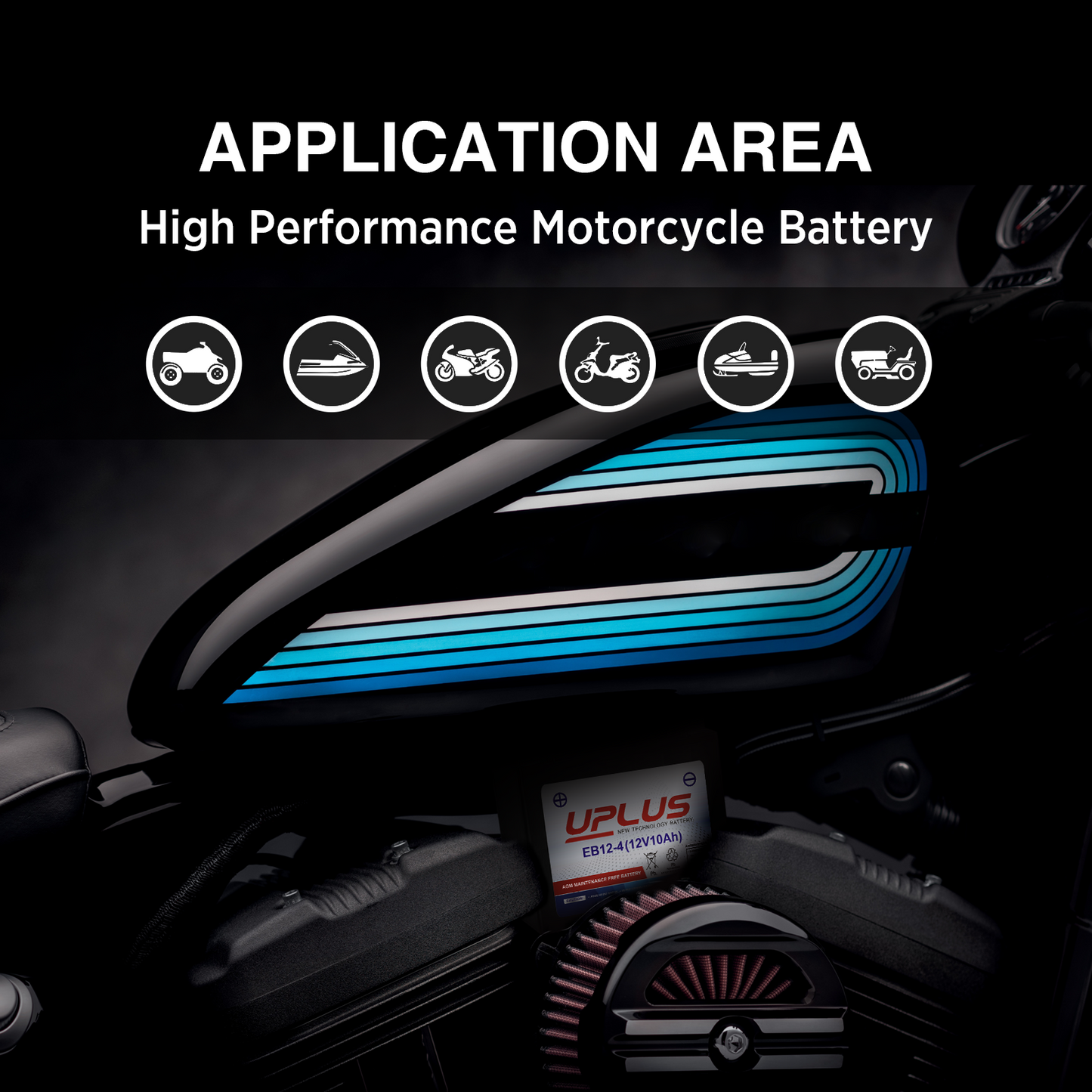 UPLUS EB12-4 High Performance AGM Powersports, ATV Scooter Battery [12V 10Ah]