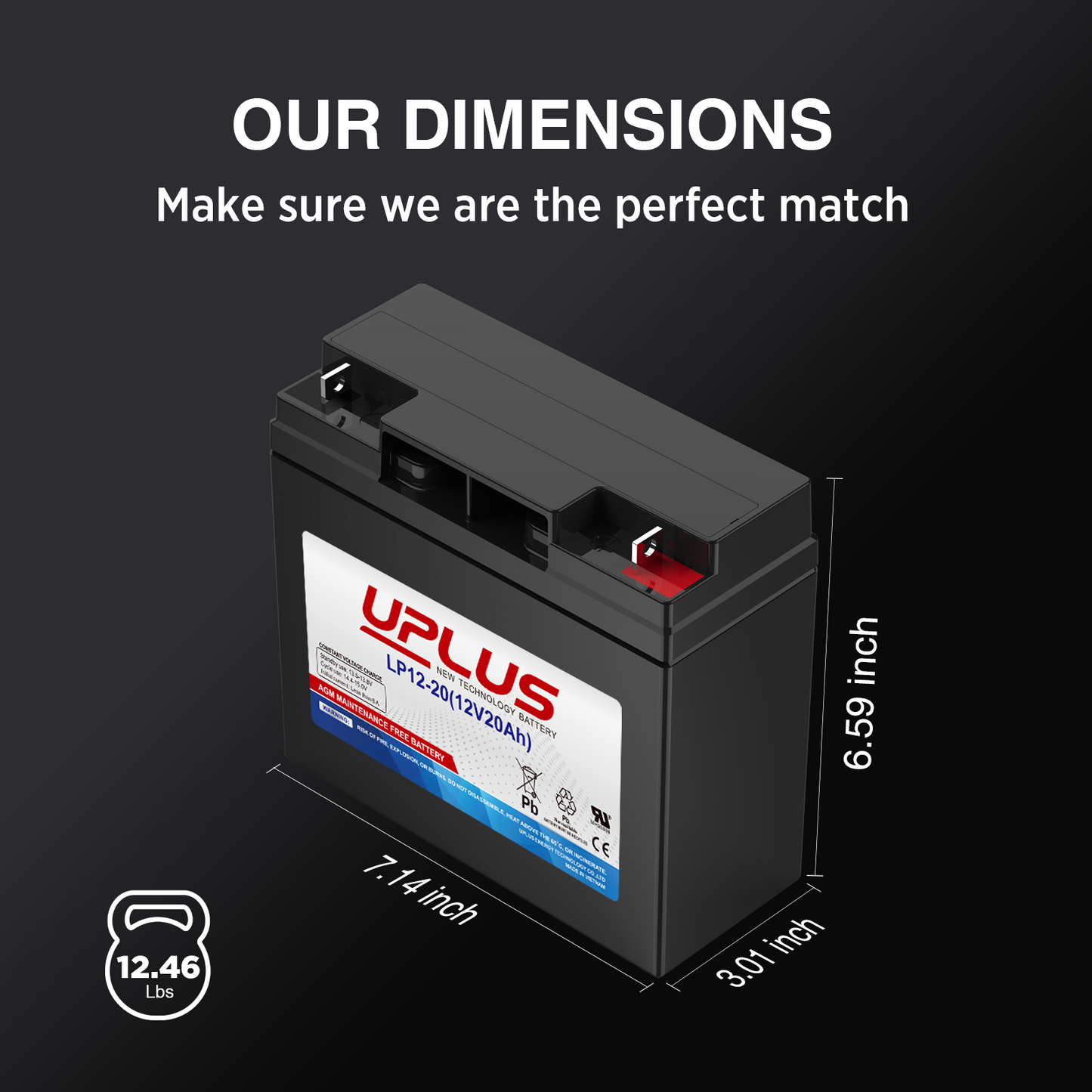 UPLUS Rechargeable Deep Cycle AGM Battery [12V 20Ah]