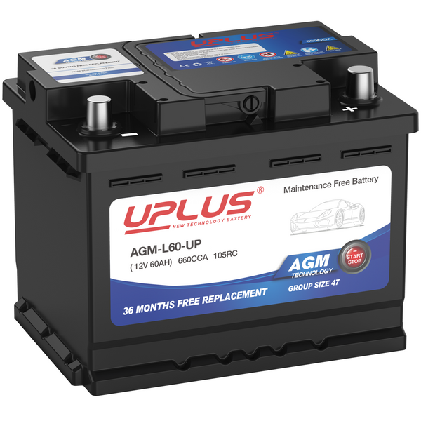 UPLUS H5 L2 BCI Group 47 Car/Automotive Premium AGM Maintenance Free Battery, 660CCA, 105RC [12V 60Ah]