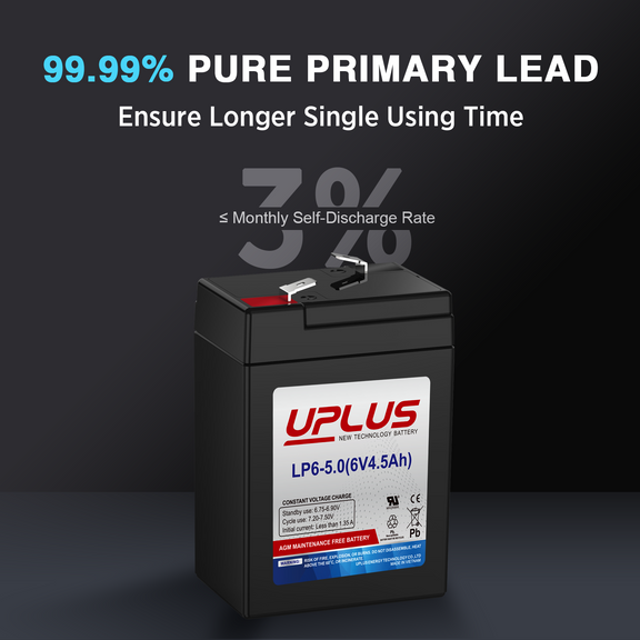 Home UPLUS 6V 4.5Ah Rechargeable AGM Battery, LP6-5.0 SLA Replacement ...