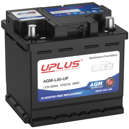 UPLUS AGM-L50-UP Premium H4 LN1 Automotive Battery, 570CCA, 120RC [12V 50Ah]